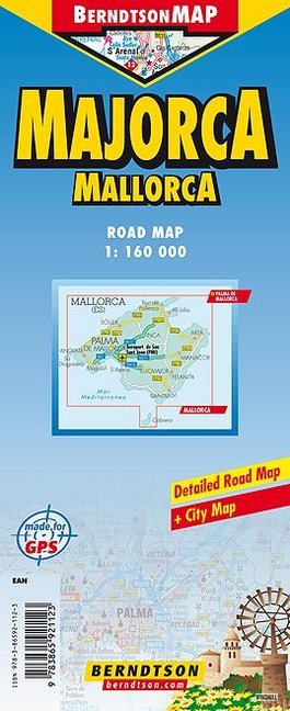 Mallorca/Majorca / 1 :160 000 +++ Palma di Mallorca, Metro (mt), Time Zone / Kaj Berndtson / (Land-)Karte / gefalzt / 2 S. / Englisch / 2018 / Huber, München / EAN 9783865921123 - Berndtson, Kaj